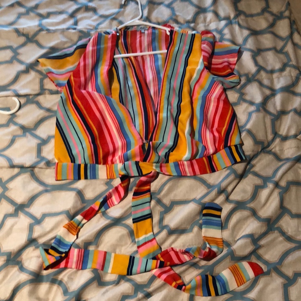 Multi-colored striped crop top